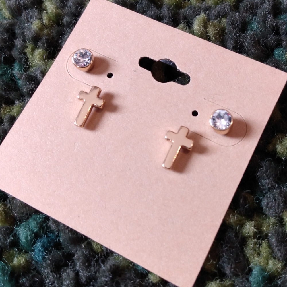 Girls Cross & Crystal Earrings